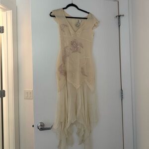 Emanuel Ungaro 100% Silk Chiffon Vintage Luxury Asymmetrical Hem Beaded Dress